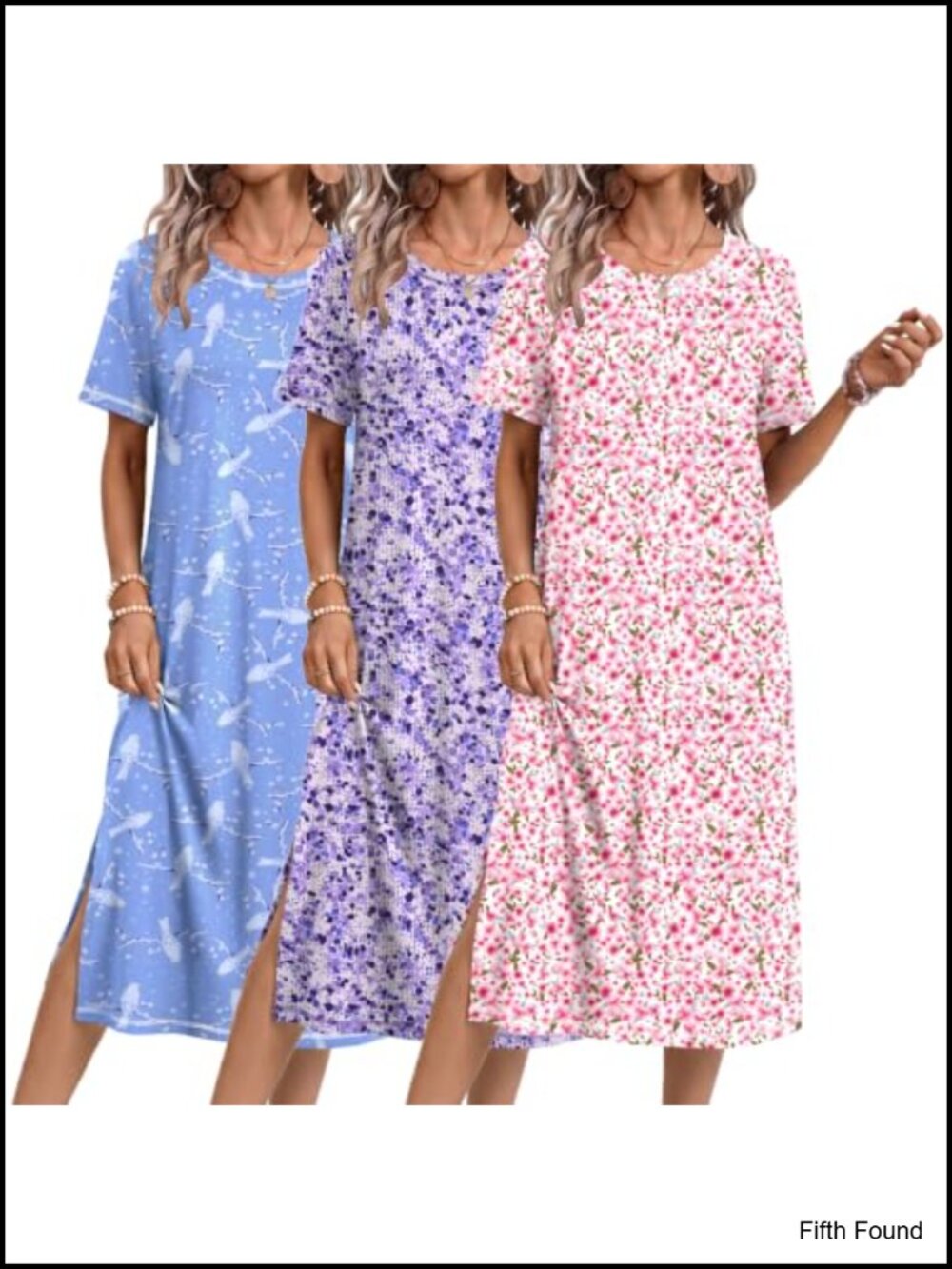 Ekouaer 3 Pack Long Nightgowns Split Hem Sleepshirt